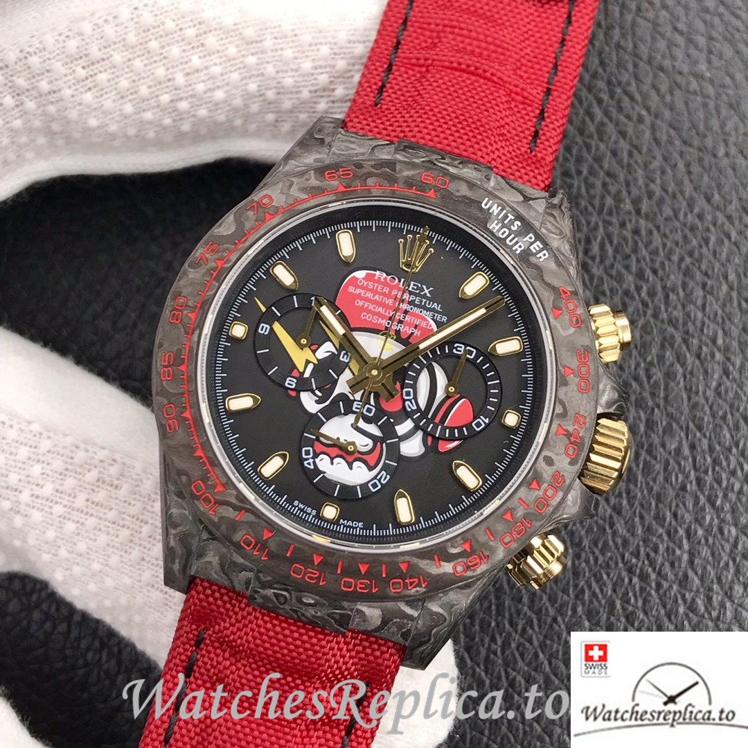Swiss Rolex Daytona Replica Red Canvas strap 40MM Black Dial - WatchesReplica.is