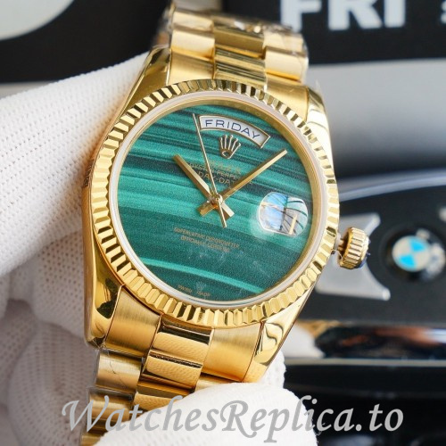 Swiss Rolex Day Date Replica 128238 Yellow Gold strap 36MM - WatchesReplica.is