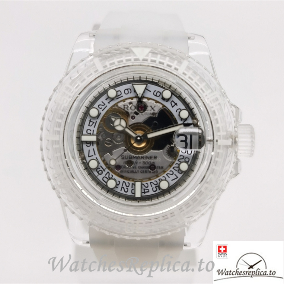 Swiss Rolex Submariner Replica White Rubber strap 40MM - WatchesReplica.is