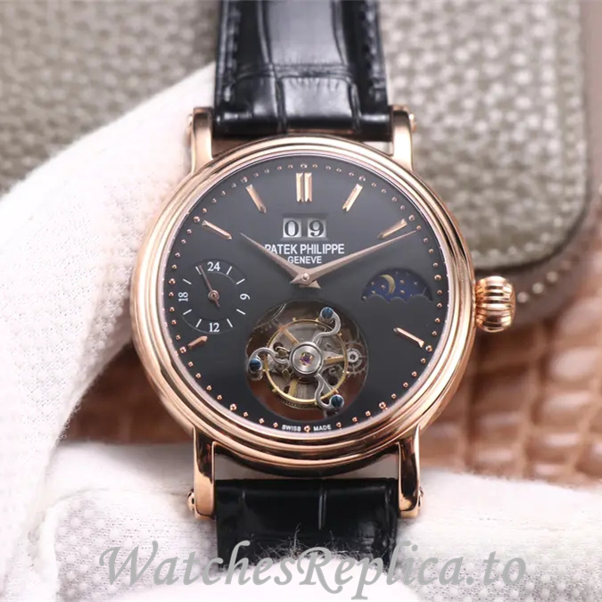 Patek Philippe Replica Complications Leather Rubber strap 42MM - WatchesReplica.is