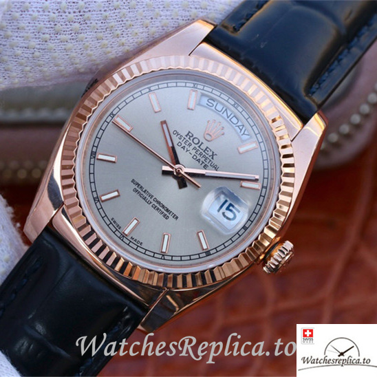 Swiss Rolex Day-Date Replica 118135 Leather strap 36MM - WatchesReplica.is