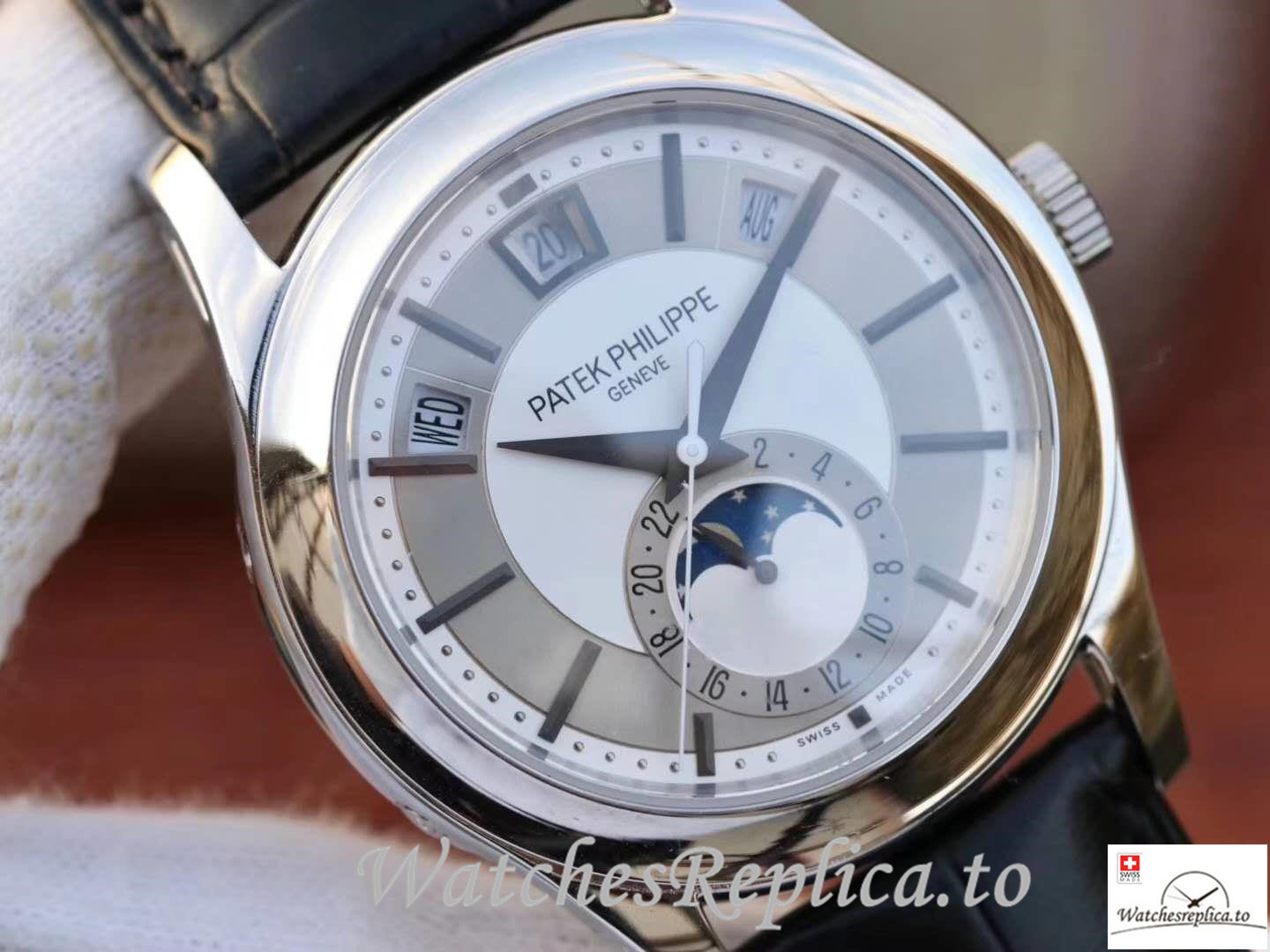 Swiss Patek Philippe Complications Annual Calendar Replica 5205G-001 Black Strap 40MM - WatchesReplica.is