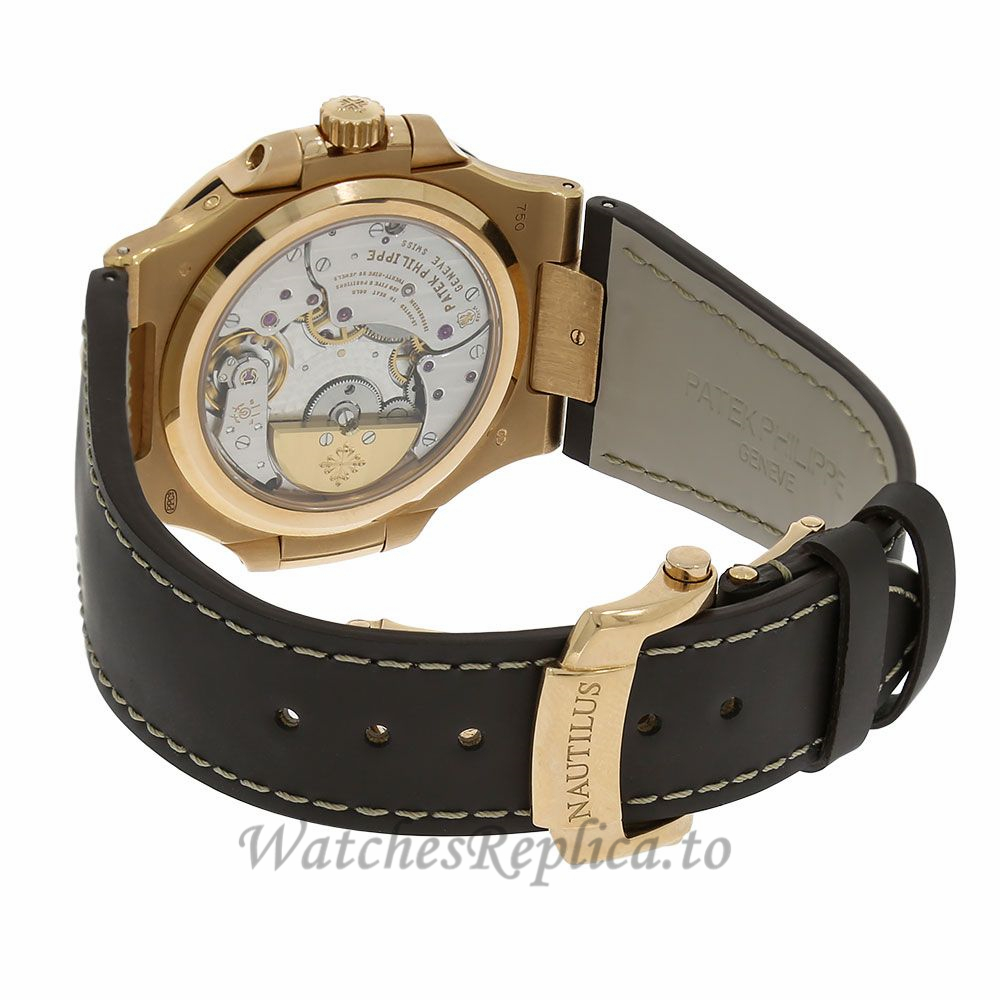 Patek Philippe Replica Nautilus Rose Gold Moon Phases Brown 40MM Watch 5712R001 - WatchesReplica.is