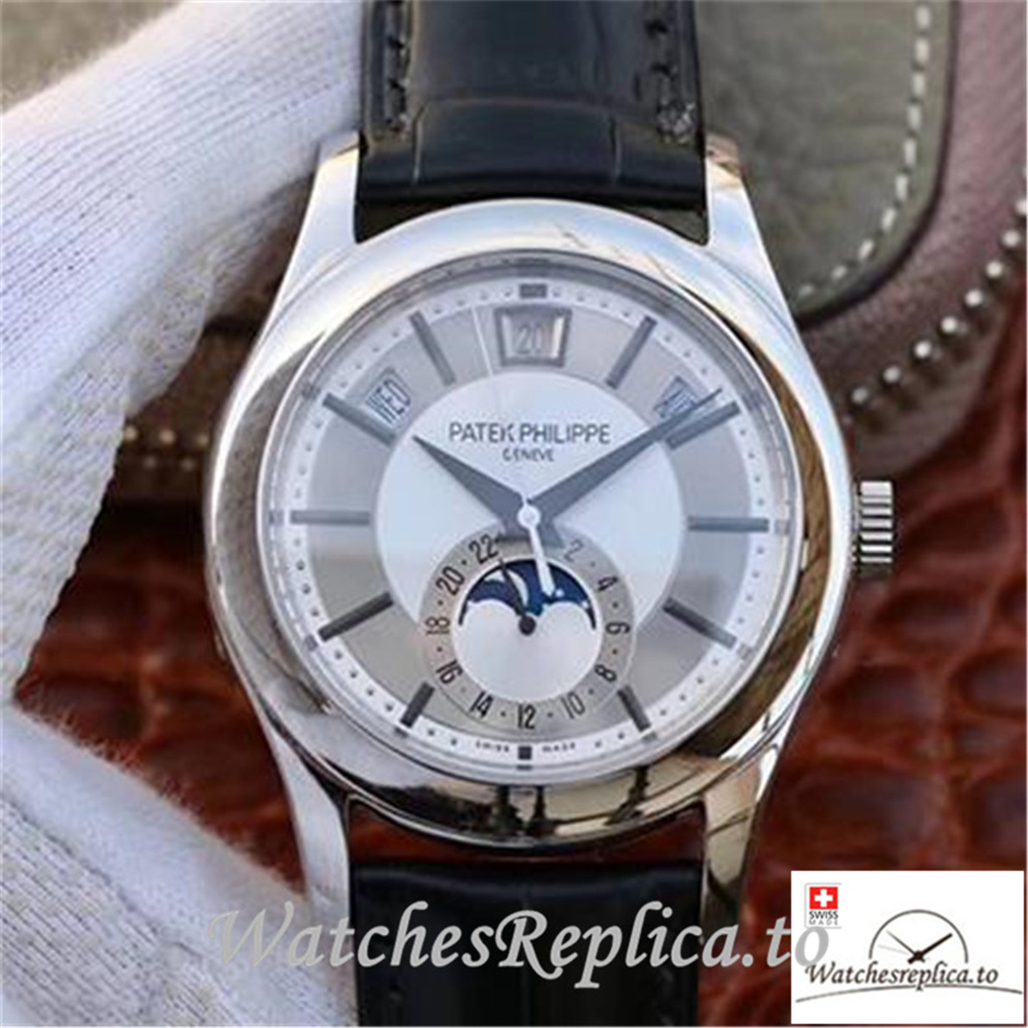 Swiss Patek Philippe Complications Annual Calendar Replica 5205G-001 Black Strap 40MM - WatchesReplica.is