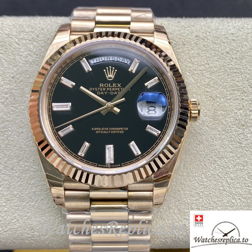 Swiss Rolex Day Date Replica 228235 Rose Gold strap 40MM - WatchesReplica.is