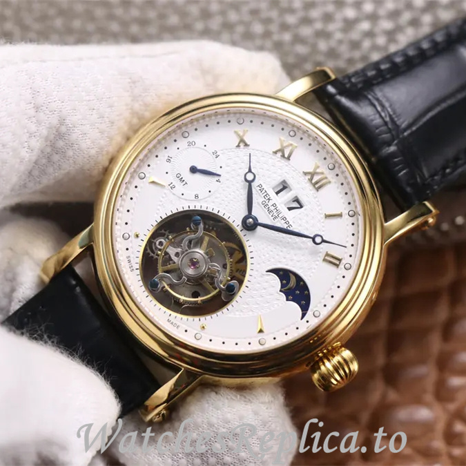 Patek Philippe Replica Complications Leather Rubber strap 42MM - WatchesReplica.is