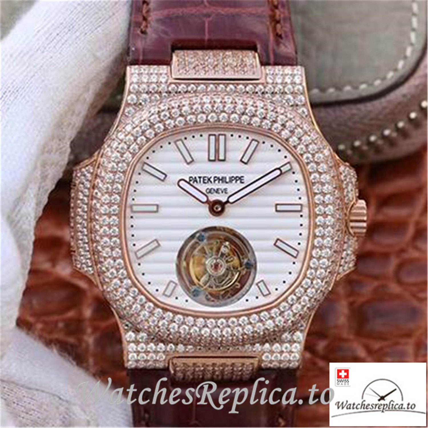 Swiss Patek Philippe Nautilus Jumbo Replica 5711 002 Brown Strap 40MM - WatchesReplica.is