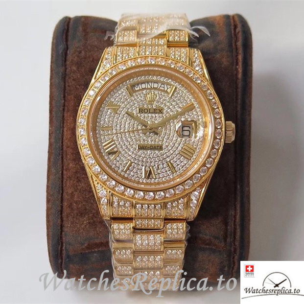 Swiss Rolex Day Date Replica Yellow Gold strap 40MM - WatchesReplica.is