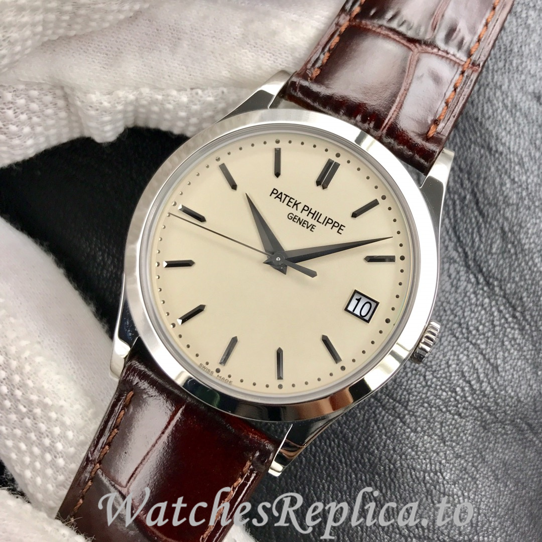 Patek Philippe Replica Calatrava 5296G Leather strap 38MM - WatchesReplica.is