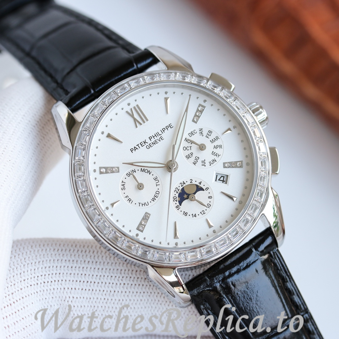 Patek Philippe Replica Annual Calendar Leather strap 41MM - WatchesReplica.is
