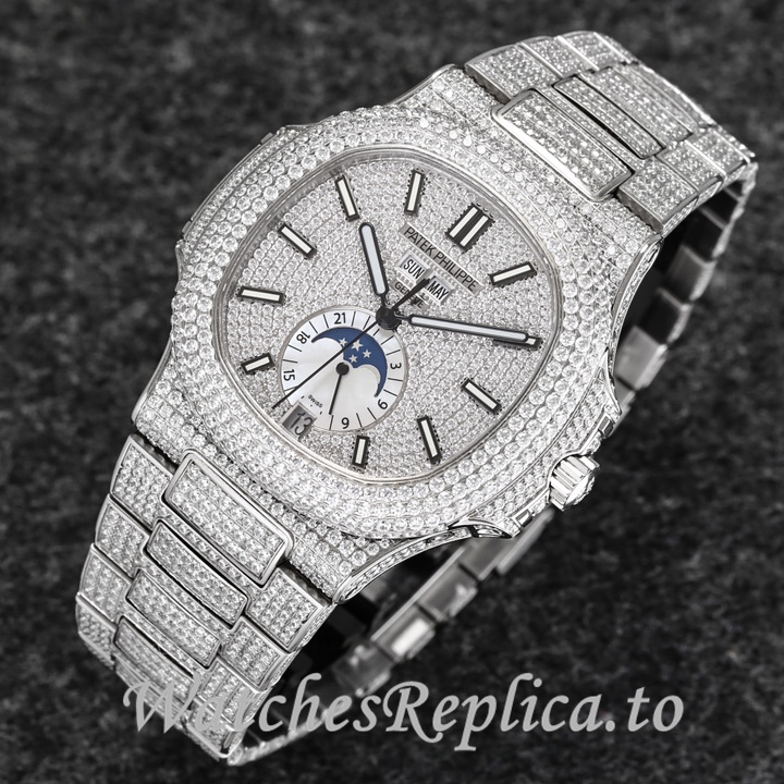 Patek Philippe Replica Nautilus 5726 Diamonds paved strap 40.5MM - WatchesReplica.is