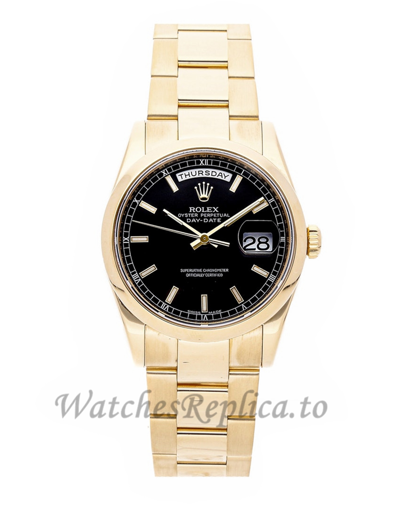Rolex Replica Day-Date Black Dial 118208 - WatchesReplica.is