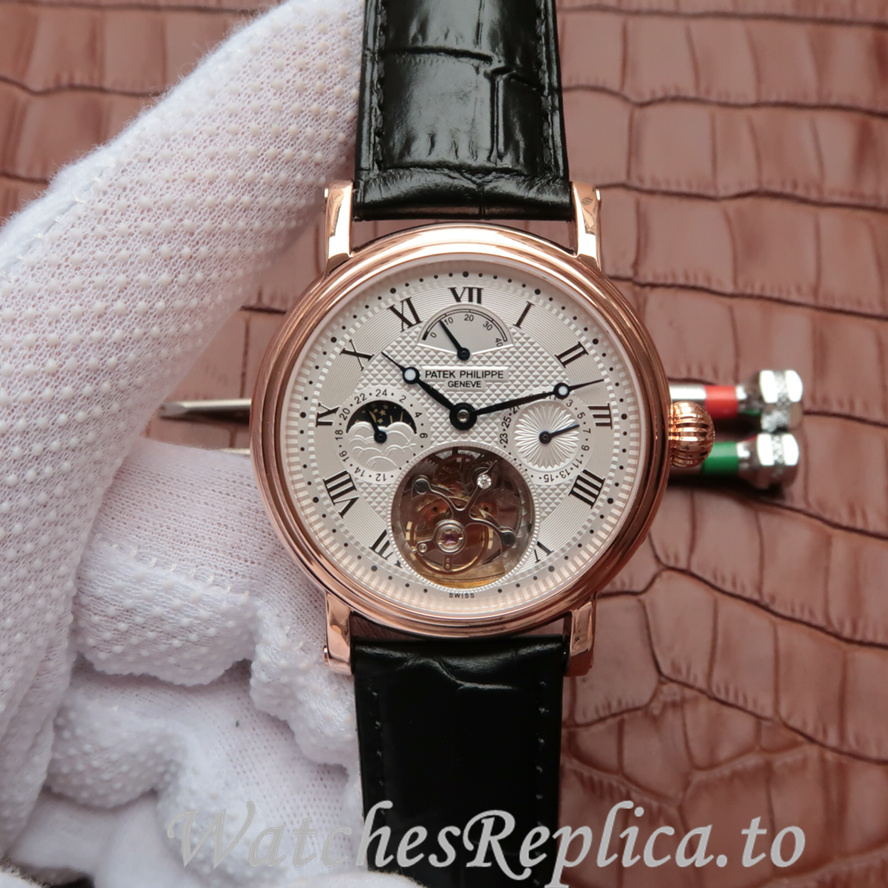 Patek Philippe Replica Complications Leather strap 42MM - WatchesReplica.is