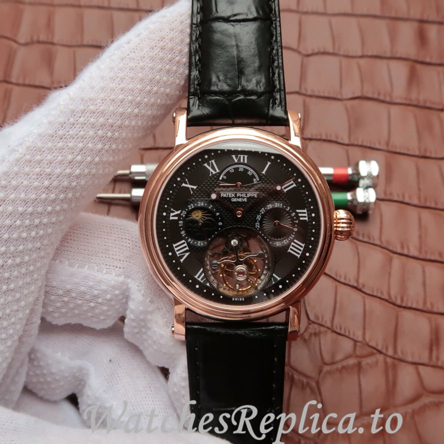 Patek Philippe Replica Complications Leather strap 42MM - WatchesReplica.is