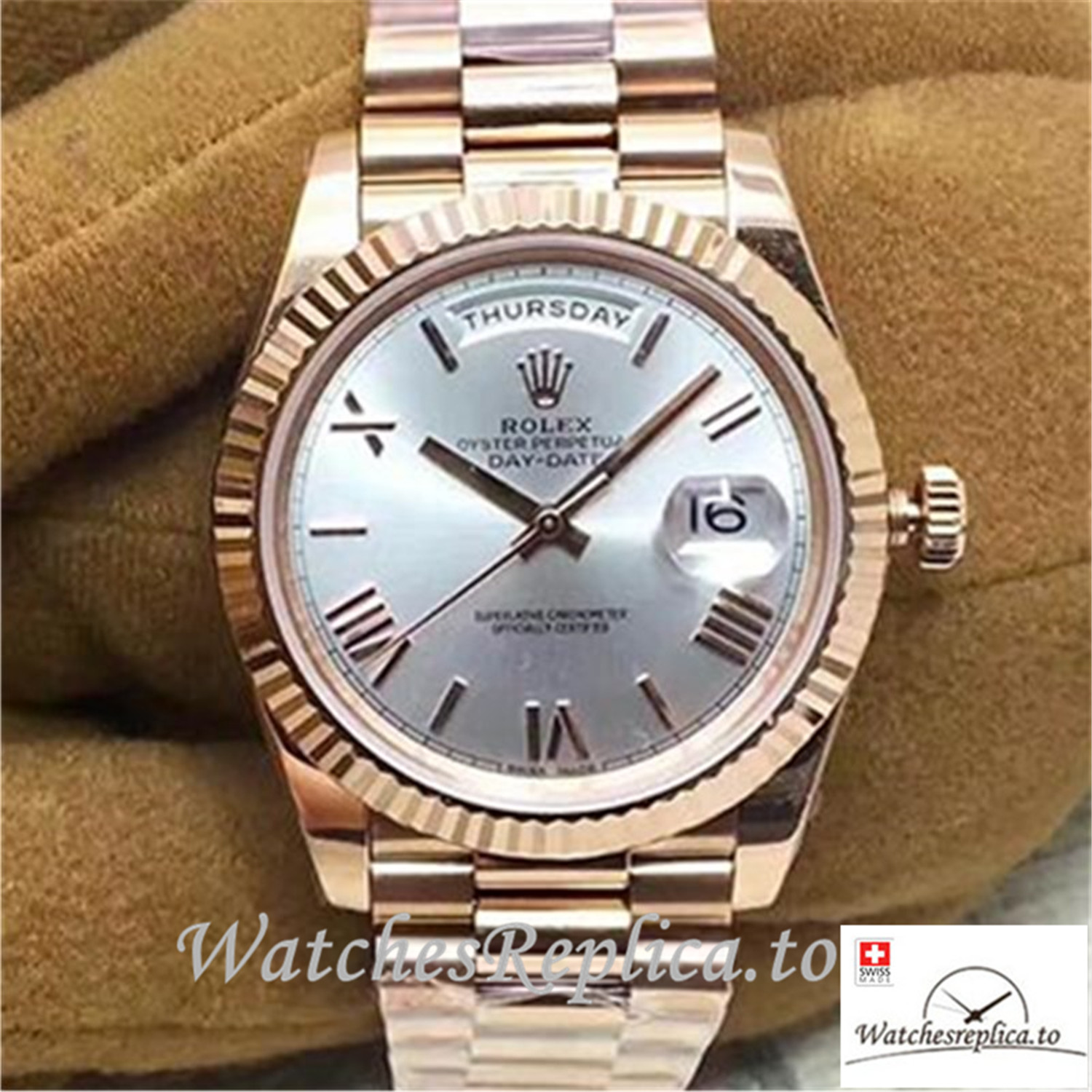 Swiss Rolex Day Date Replica 228235 001 Roman Markers 41MM - WatchesReplica.is