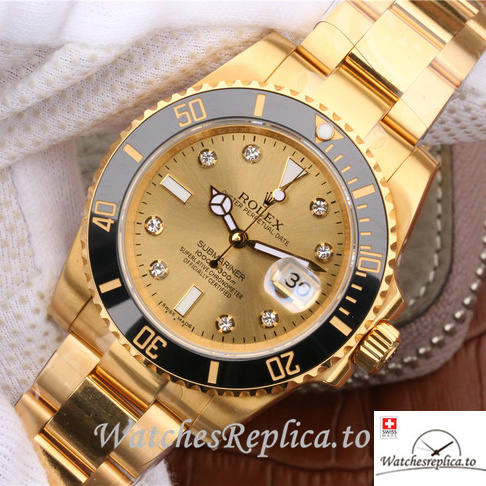 Swiss Rolex Submariner Replica 116618 Yellow Gold strap 40MM - WatchesReplica.is