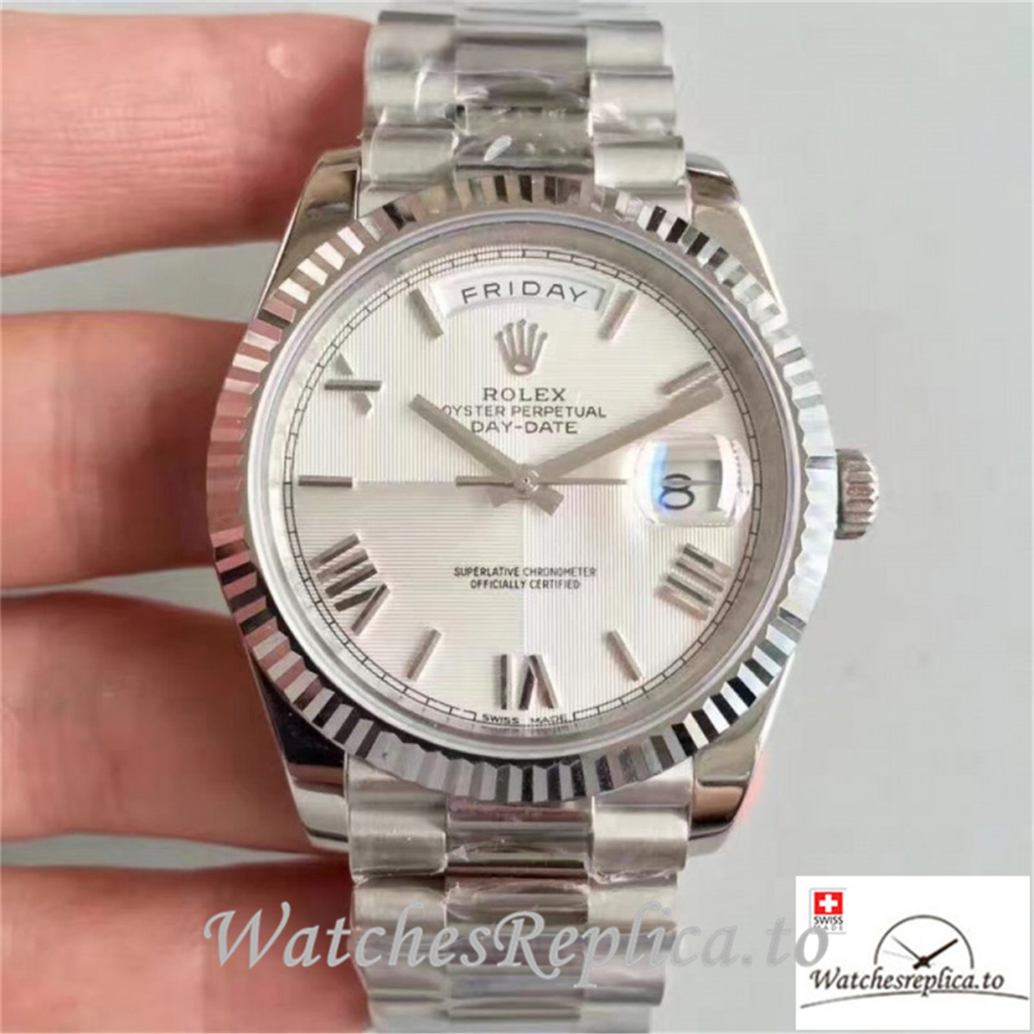 Swiss Rolex Day Date Replica 228239 007 Stainless Steel Bezel 40MM - WatchesReplica.is