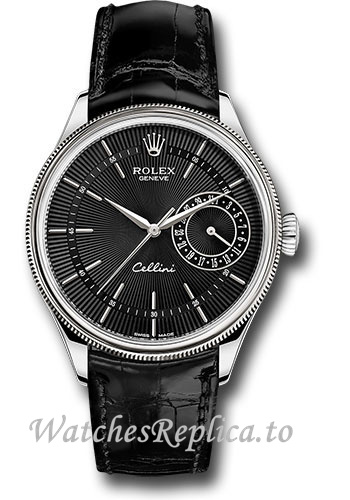 Replica Rolex Cellini 50519bkbk 39MM Leather strap Mens Watch - WatchesReplica.is