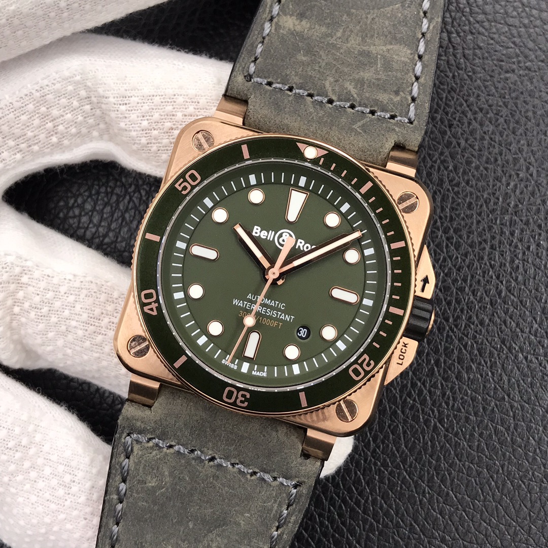 Bell Ross Replica BR 03 BR0392-CAMO-CE/SRB Leather strap 42MM - WatchesReplica.is