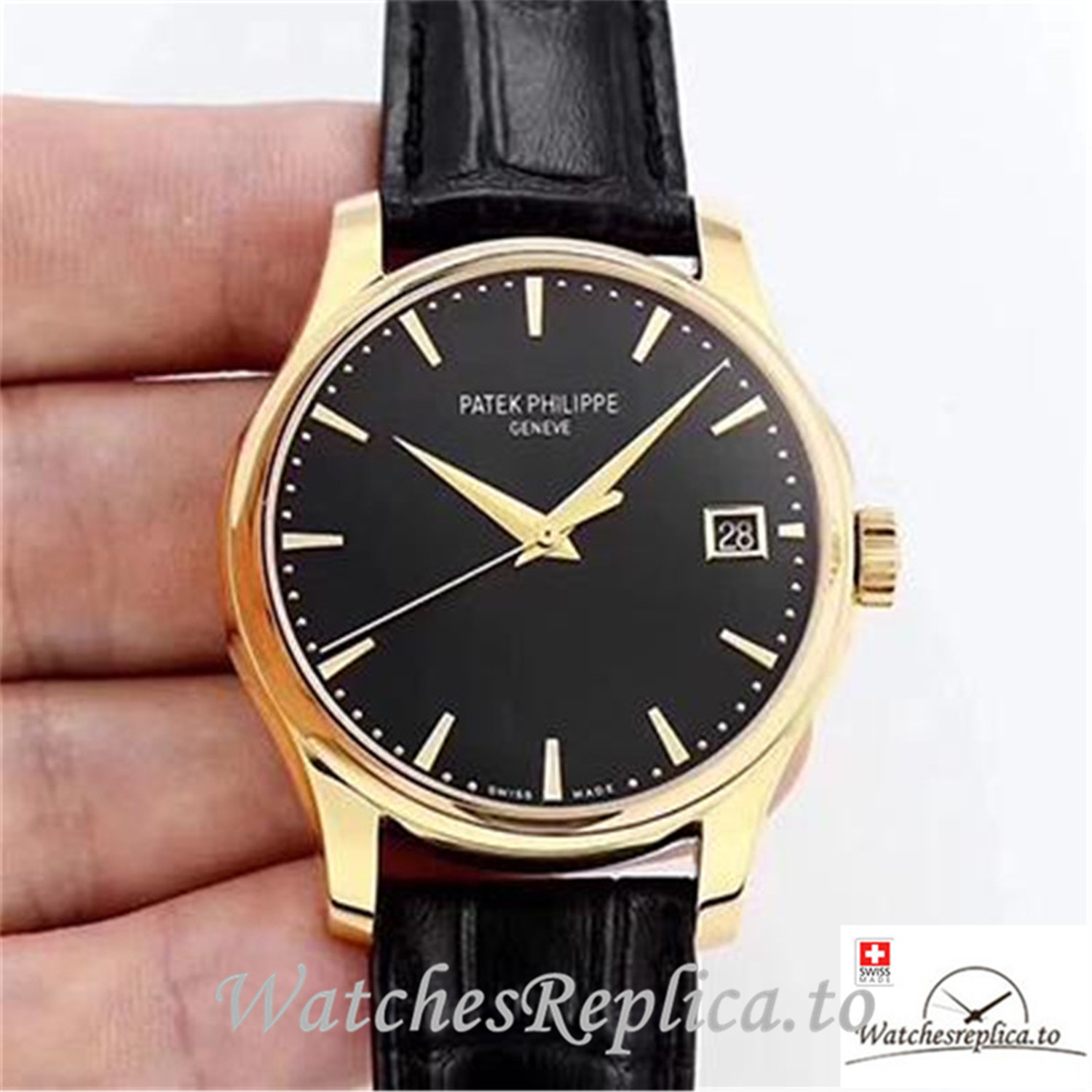 Swiss Patek Philippe Calatrava Replica 5227 001 Black Strap 39MM - WatchesReplica.is
