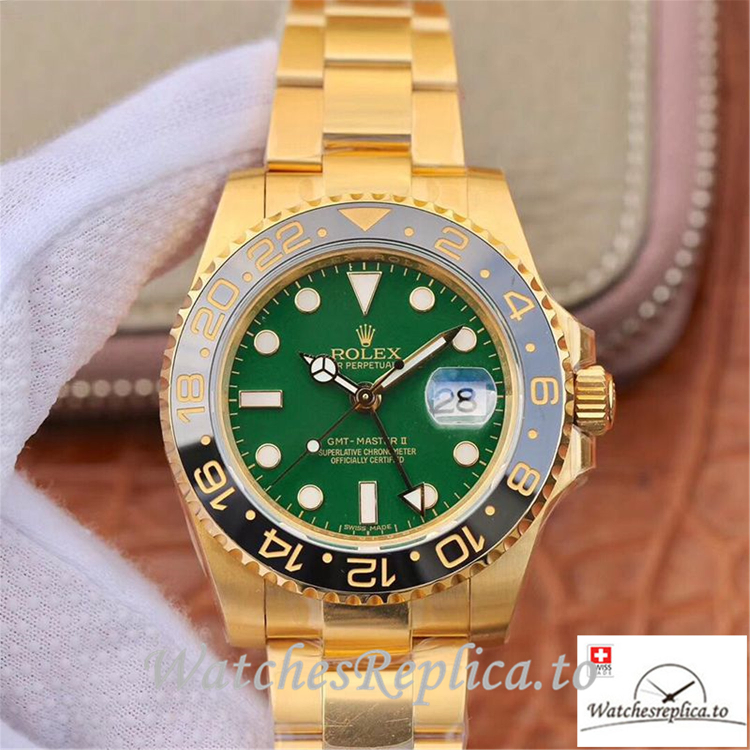 Swiss Rolex GMT Master II Replica 116718LN Gold Strap 40MM - WatchesReplica.is