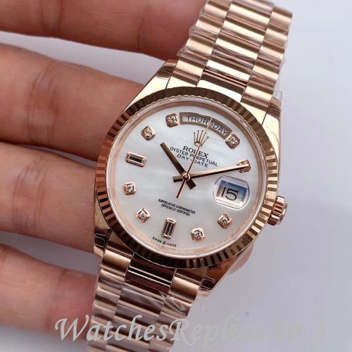 Swiss Rolex Day Date Replica 128235 Rose Gold strap 36MM - WatchesReplica.is