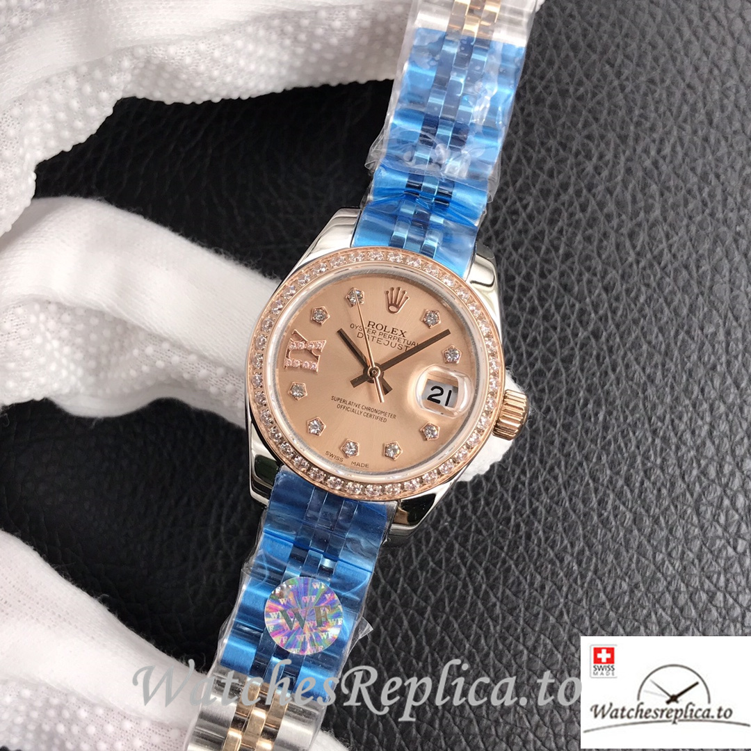 Swiss Rolex Datejust Replica 279174 Stainless steel strap 28MM Pink Dial Diamonds - WatchesReplica.is