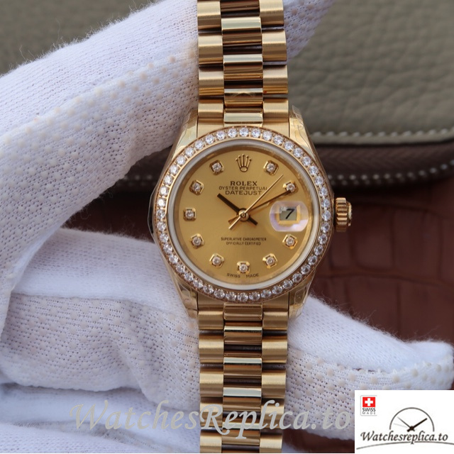 Swiss Rolex Datejust Replica 279138RBR Yellow Gold strap 28MM - WatchesReplica.is