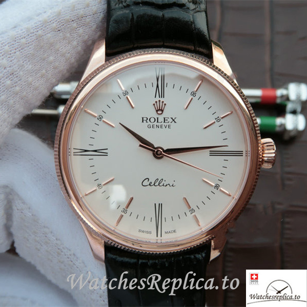 Swiss Rolex Cellini 50505-0020 Leather strap 39MM - WatchesReplica.is