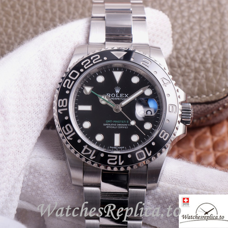 Swiss Rolex GMT Master Replica 126710 Stainless steel strap 40MM Black Dial - WatchesReplica.is
