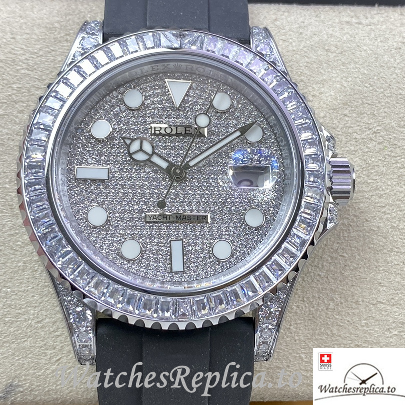 Swiss Rolex Yacht Master Replica 226679TBR Rubber strap 42MM Diamonds Dial - WatchesReplica.is
