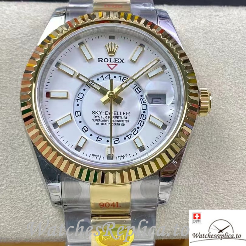 Swiss Rolex Sky Dweller Replica Stainless steel strap 42MM White Dial - WatchesReplica.is