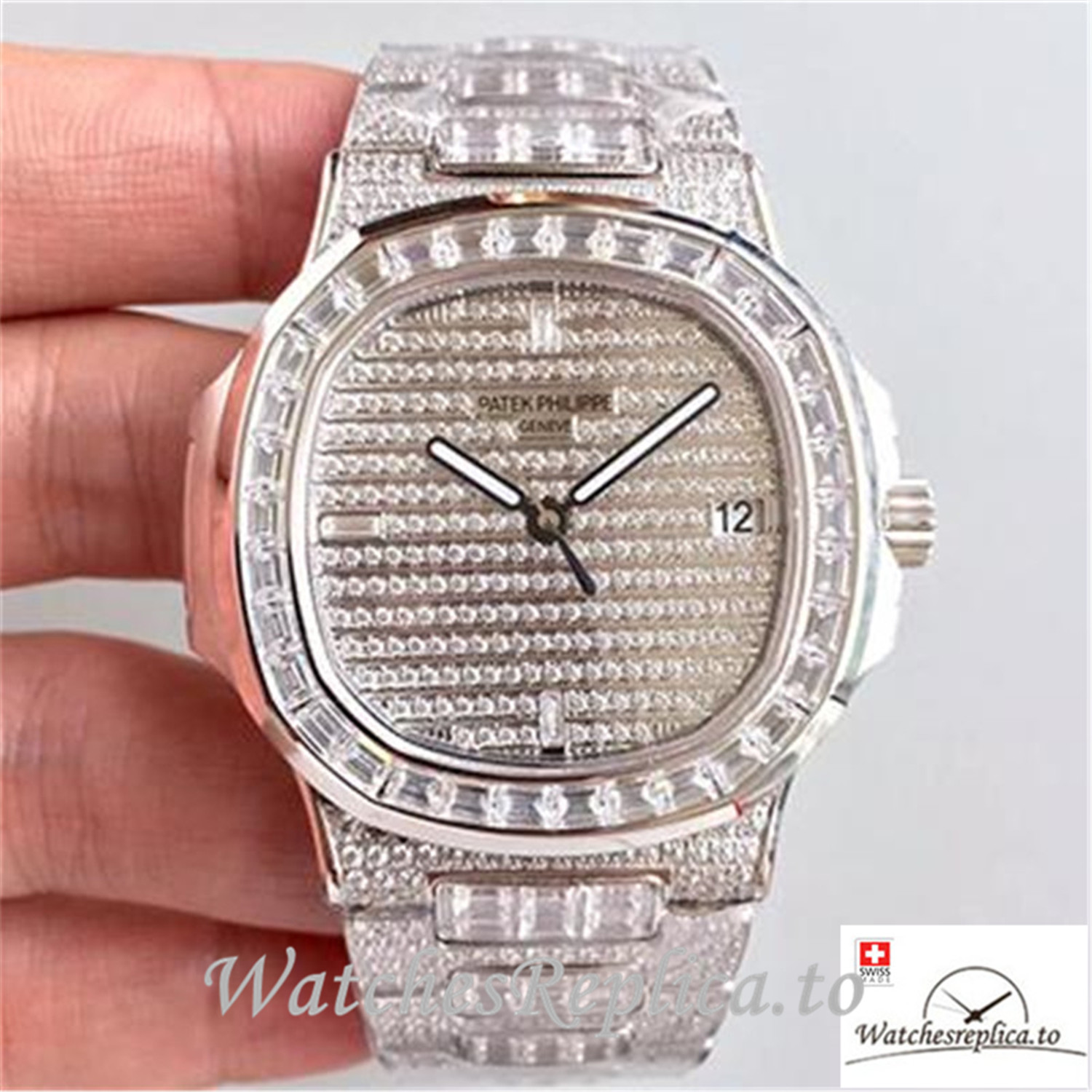 Swiss Patek Philippe Nautilus Jumbo Replica 5719/1G-001 002 Diamonds Strap 40MM - WatchesReplica.is