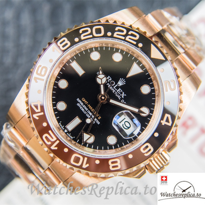 Swiss Rolex GMT-Master Replica 126716 Rose Gold strap 40MM - WatchesReplica.is