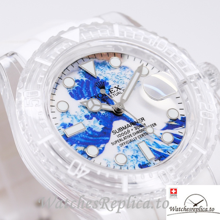 Swiss Rolex Submariner Replica Rubber strap 40MM PHANTOMLAB&ROLEX White and blue Dial - WatchesReplica.is