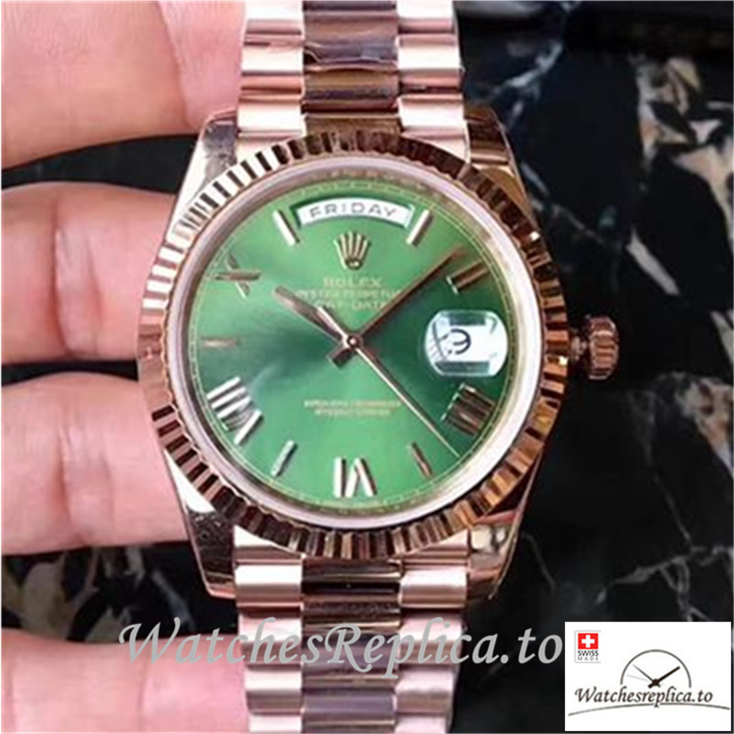 Swiss Rolex Day Date Replica 228235 002 Roman Markers 40MM - WatchesReplica.is