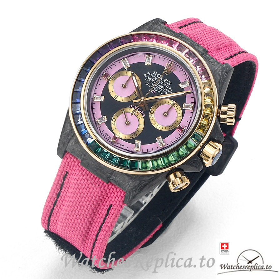 Swiss Rolex Daytona Replica Pink Canvas strap 40MM Pink Dial - WatchesReplica.is