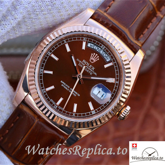 Swiss Rolex Day-Date Replica 118135 Leather strap 36MM - WatchesReplica.is