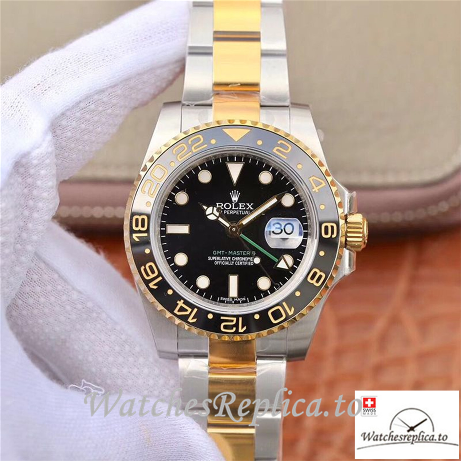 Swiss Rolex GMT-Master II Replica 116713LN 001 Black Dial 40MM - WatchesReplica.is
