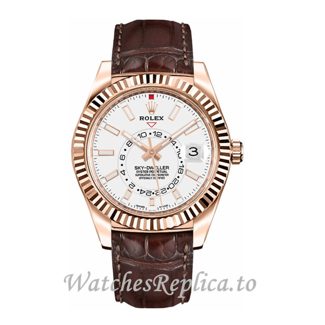 Replica Rolex Sky-Dweller m326135-0006 42MM Leather strap Mens Watch - WatchesReplica.is