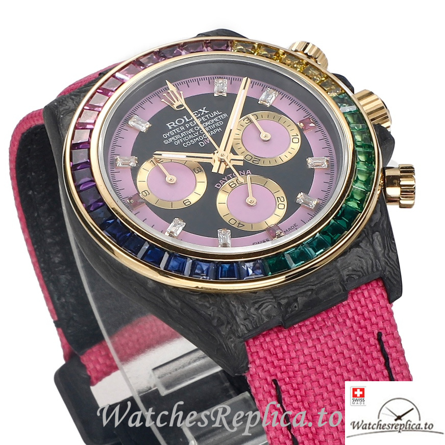 Swiss Rolex Daytona Replica Pink Canvas strap 40MM Pink Dial - WatchesReplica.is