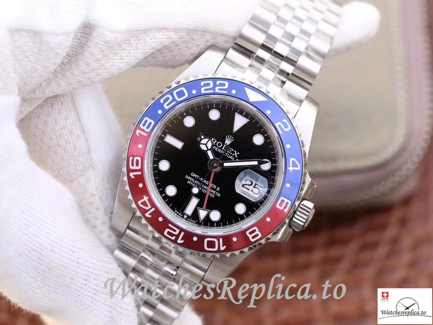 Swiss Rolex GMT-Master II Replica 126710BLRO Silver Strap 40MM - WatchesReplica.is