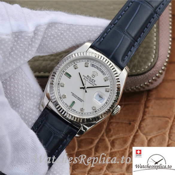 Swiss Rolex Day-Date Replica 118139 Leather strap 36MM - WatchesReplica.is