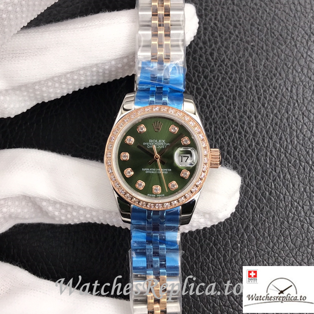 Swiss Rolex Datejust Replica 279174 Stainless steel strap 28MM Green Dial Diamonds - WatchesReplica.is