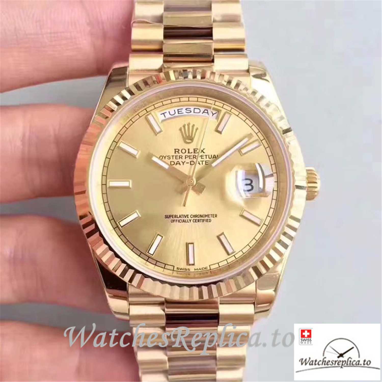 Swiss Rolex Day Date Replica M228238-0003 Gold strap 40MM - WatchesReplica.is