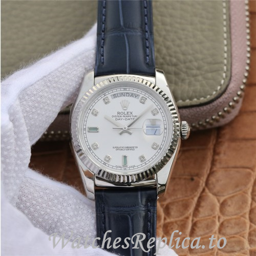 Swiss Rolex Day Date Replica 118135 Leather strap 36MM - WatchesReplica.is