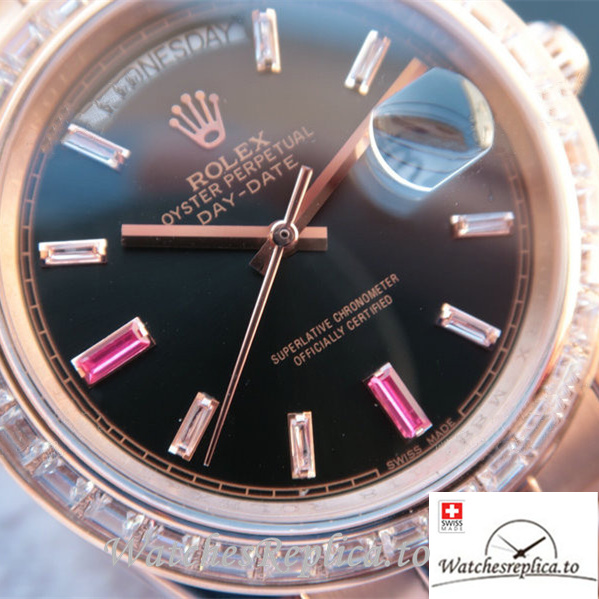Swiss Rolex Day-Date Replica 218399 Rose Gold strap 41MM - WatchesReplica.is