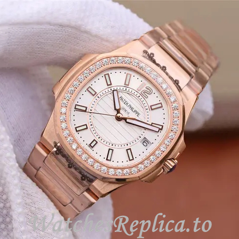 Patek Philippe Replica Nautilus 7011 Rose Gold strap 32MM - WatchesReplica.is