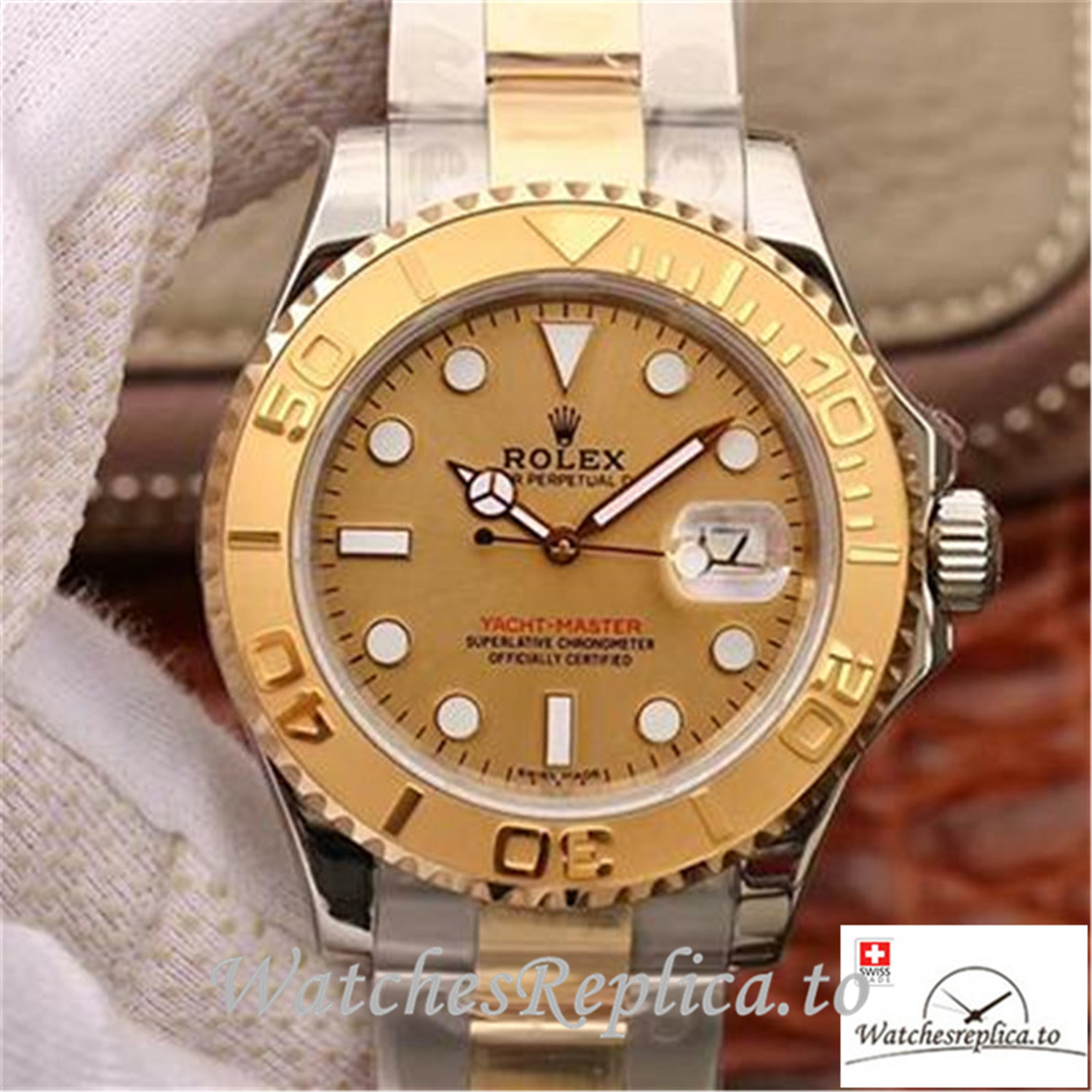 Swiss Rolex Yacht Master Replica 116623 001 Gold Bezel 40MM - WatchesReplica.is