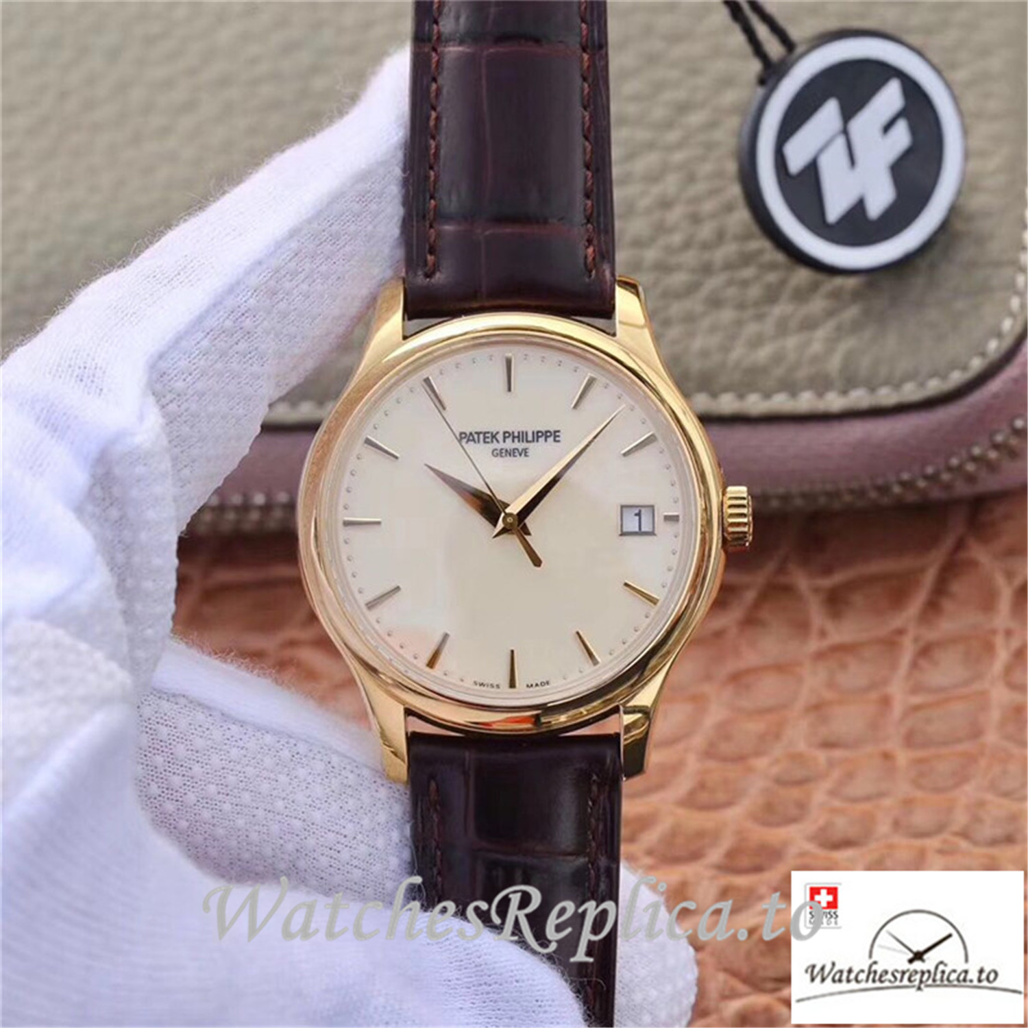 Swiss Patek Philippe Calatrava Yellow Gold Replica 5227J-001 Black Strap 39MM×10.2MM - WatchesReplica.is